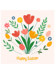 Happy Easter card. Happy Easter card. Floral illustration with easter eggs. Vector floral illustration with easter eggs.