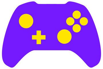 Violet video game controller with yellow buttons