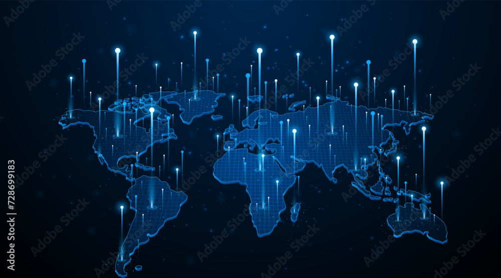 Poster Global connection network background. World map. Internet technology concept or global communication.	