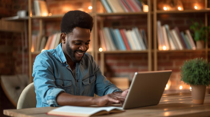 professional middle-aged man sitting at a desk with a laptop