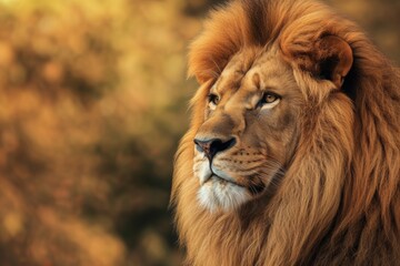 Fototapeta premium Majestic Lion Profile Against Golden Background