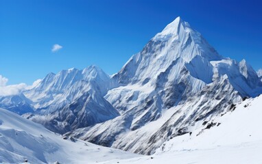 Fototapeta na wymiar Imposing snowy mountain under clear blue sky showcasing nature's grandeur and stillness