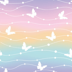 Fototapeta na wymiar Seamless Pattern with Butterfly, and Wavy Line design on Gradient pastel Background. Design for scrapbooking, cards, paper goods, background, wrapping, fabric and more. Vector illustration