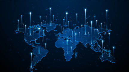 Global connection network background. World map. Internet technology concept or global communication.	 - obrazy, fototapety, plakaty