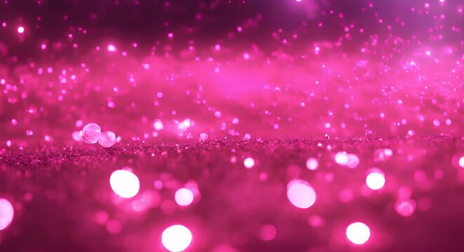 lustrini glitterati rosa che fluttuano su uno sfondo rosa shocking, ritmo calmo e rilassante , formato banner