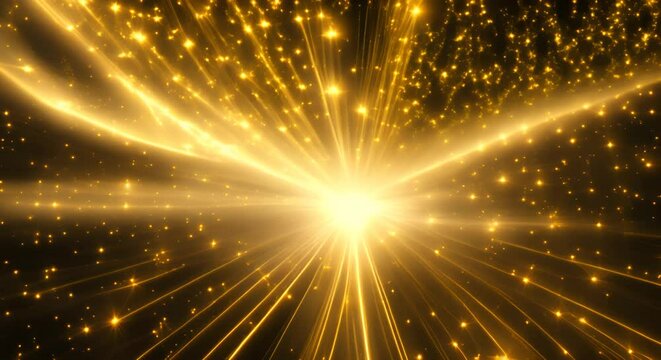 raggi d'oro  scintillante e particelle su sfondo nero, , raggio celeste, benedizione divina, particelle glitterate  che scorrono , lampi di luce in loop, raggi scintillanti , fuoco centrale, 