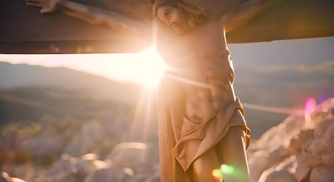 croce cristiana con sole che sorge, concetto di resurrezione, pasqua, 