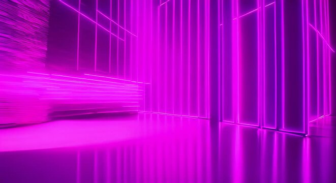 ambiente futuristico vuoto con luci al neon che si accendono , stanza in movimento