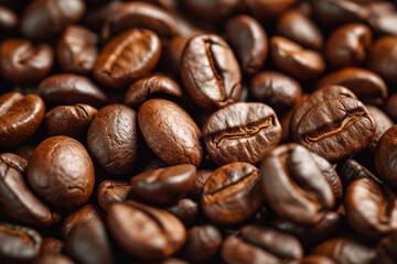 Roasted coffee beans close up background.