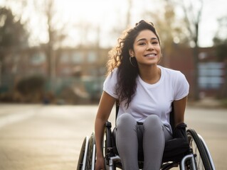 Young woman in a wheelchair enjoying outdoors promoting accessibility and inclusion