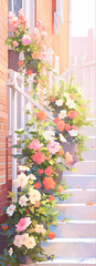 Fototapeta na wymiar 階段に咲く花々
