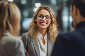 A female manager discussing new project with her colleagues.