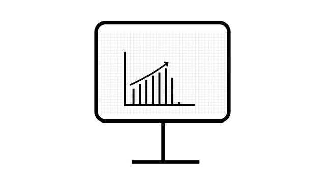 Line graph on presentation board icon animated simple black and white business chart on a white background.