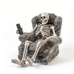 A skeleton sitting on an armchair, waiting for something that never happened - obrazy, fototapety, plakaty