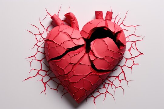 A photo of a heart-shaped object that is broken and has a hole in the center.