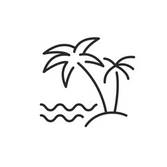 Palm icon. Coconut tree on sand beach or island simple line icon isolated on white background. Vector illustration