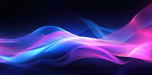 Fototapeta premium A vibrant wave composed of blue and pink hues dominates the image against a dark black background.