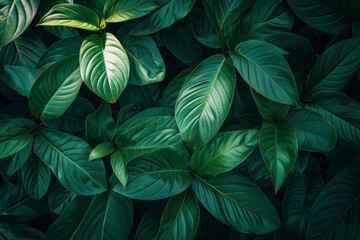 Tropical leaves, abstract green leaves texture, nature background. Close-up tree leaf background.