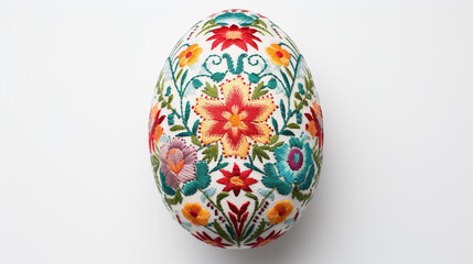 Vibrant embroidery of Easter Egg decoration showcasing detailed stitch work