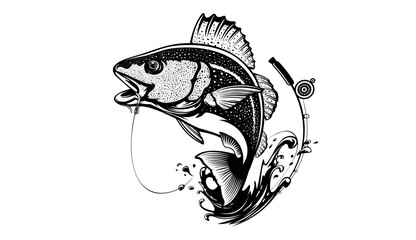 Cod fish logo design. Cod fish emblem. Fishing theme illustration. Fish Isolated on white.