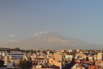 City and volcano Etna. Catania, Sicily, Italy