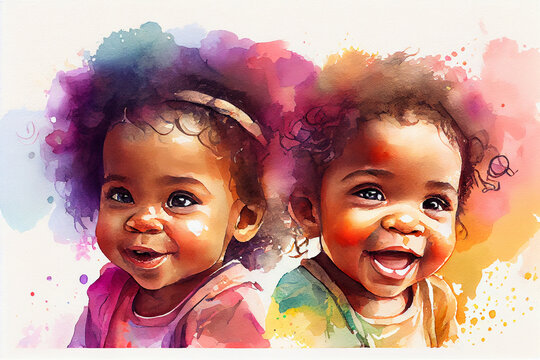 Portrait of an African children, capturing the beauty and grace of their features with delicate brushstrokes and vivid colors, generative ai