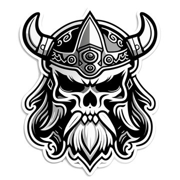Skull mask with Viking helmet. Tattoo style.