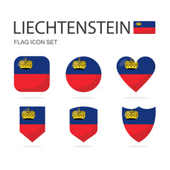 Liechtenstein 3d flag icons of 6 shapes all isolated on white background.