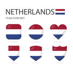 Netherlands 3d flag icons of 6 shapes all isolated on white background.