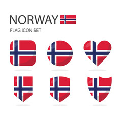 Obraz premium Norway 3d flag icons of 6 shapes all isolated on white background.