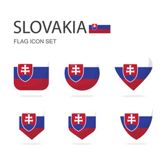 Slovakia 3d flag icons of 6 shapes all isolated on white background.