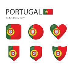 Portugal 3d flag icons of 6 shapes all isolated on white background.
