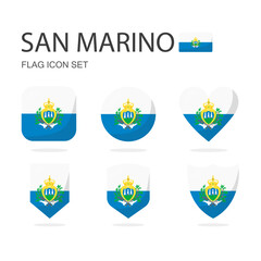 San Marino 3d flag icons of 6 shapes all isolated on white background.