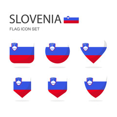 Slovenia 3d flag icons of 6 shapes all isolated on white background.