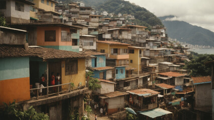 Fototapeta na wymiar Photo of favela, people's house on top of a hill