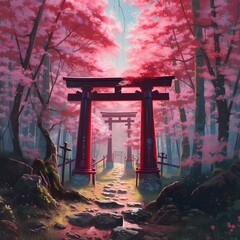 Serene Cherry Blossom Shrine
