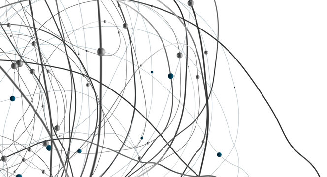 Multi color connected lines and dots network 3d illustration