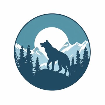 Wolf Silhouette with Mountain Background