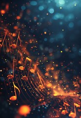 Melodic Symphony of Glowing Music Notes on Dark Background. Generative ai