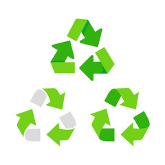 Fototapeta premium Recycle symbol on white background, green arrows recycle. Earth day or environment conservation concept. Ecological vector illustration.