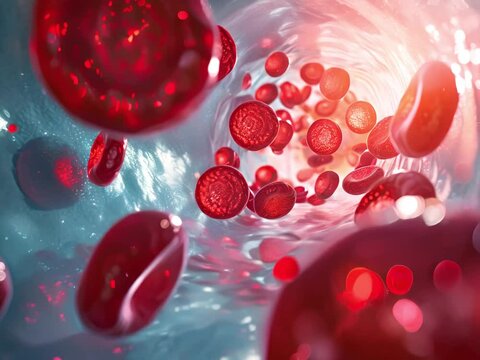 Red blood cells move through the tiny vesse