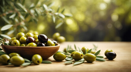 Olives for pouring extra virgin olive oil. Health food composition.