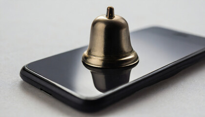Notification message bell alert and alarm on blurred desk with close up smartphone reminder.
