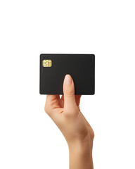 Hand Holding Blank Black Credit Card on Transparent Background