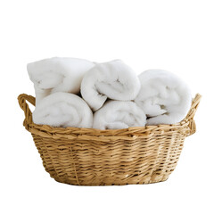 Fototapeta na wymiar Fresh White Towels in Basket on Transparent Background