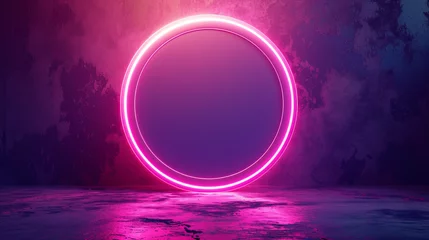 Cercles muraux Violet Serene neon portal glowing pink in a rocky night landscape.