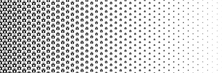 horizontal halftone of white heart on black gift box design for pattern and background.