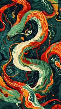 Abstract Snake with Swirling patterns vibrant color,a Minimalist snake with simplified, curving forms , wallpaper background image for cellphone, mobile phone, ios, android