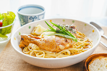 鶏肉の和風パスタ　