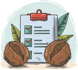 Illustration of a clipboard with coconut